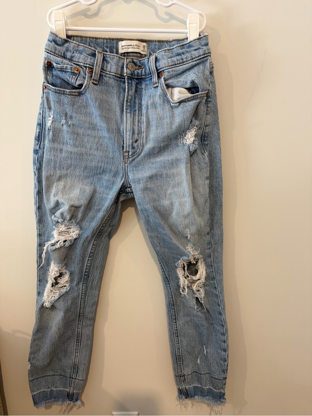 Abercrombie & Fitch Light Blue High-Rise Distressed Jeans